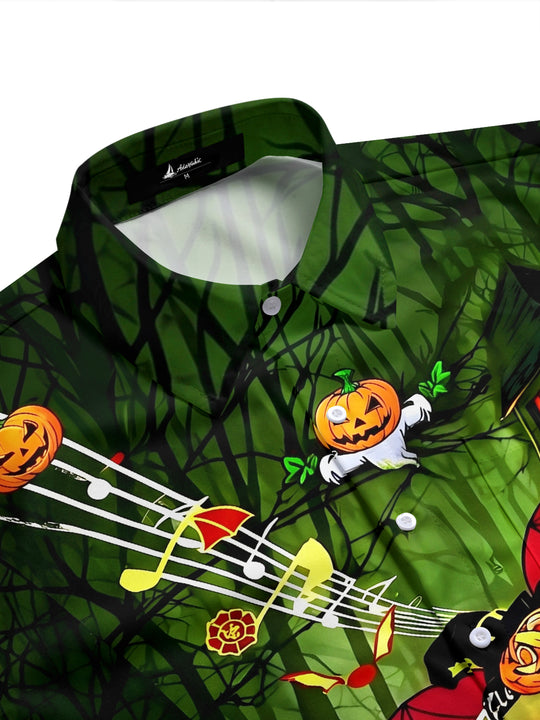 Adaychic Men's Hawaiian Halloween Ghost Print Short Sleeve Shirt with Chest Pocket