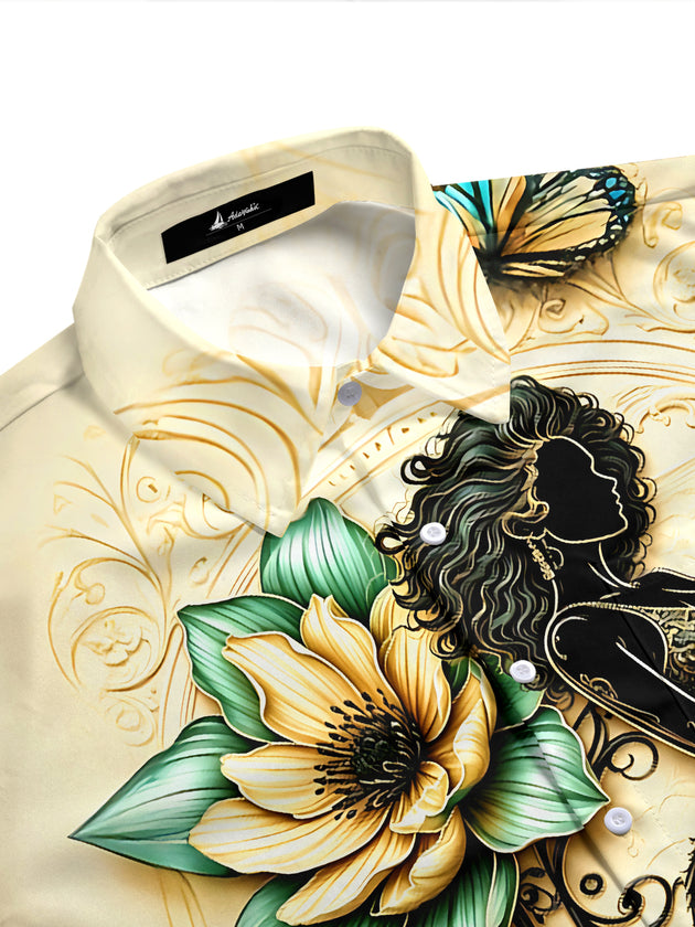 Adaychic Art Music Guitarist Piano Floral Butterfly Men's Short Sleeve Shirt with Chest Pocket