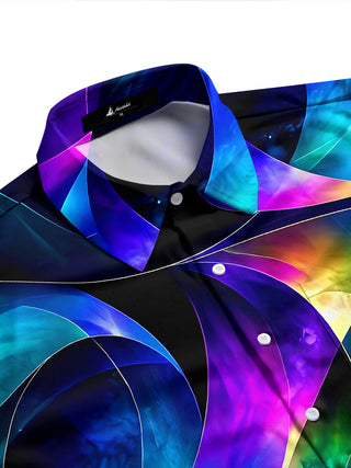 Adaychic Men's Abstract Swirling Colorful Patterns Print Long Sleeve Shirt with Chest Pocket