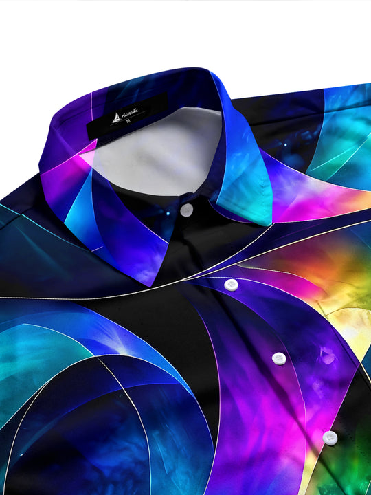 Adaychic Men's Abstract Swirling Colorful Patterns Print Long Sleeve Shirt with Chest Pocket