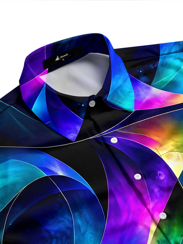 Adaychic Men's Abstract Swirling Colorful Patterns Print Long Sleeve Shirt with Chest Pocket