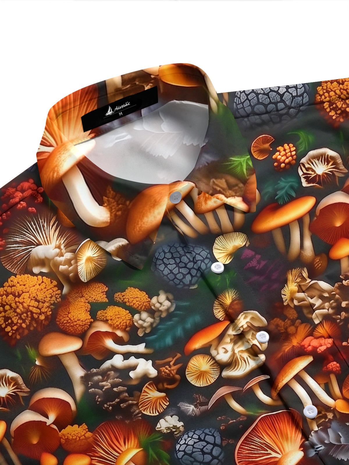 Adaychic Men's Hawaiian Mushroom Forest Print Short Sleeve Shirt with Chest Pocket
