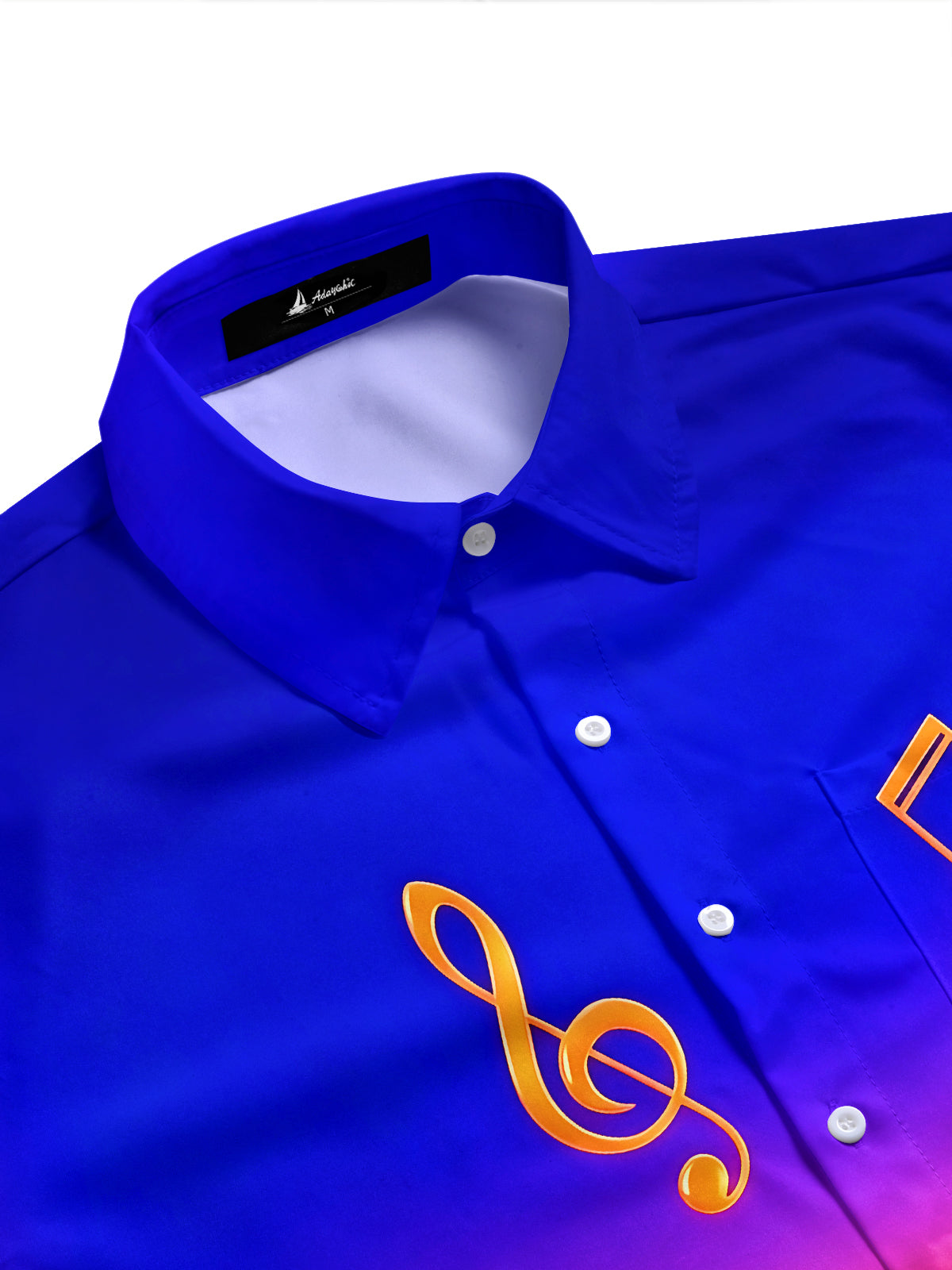 Adaychic Men's Graphic 3D Gradient Musical Note Print Short Sleeve Button Down Shirt with Chest Pocket