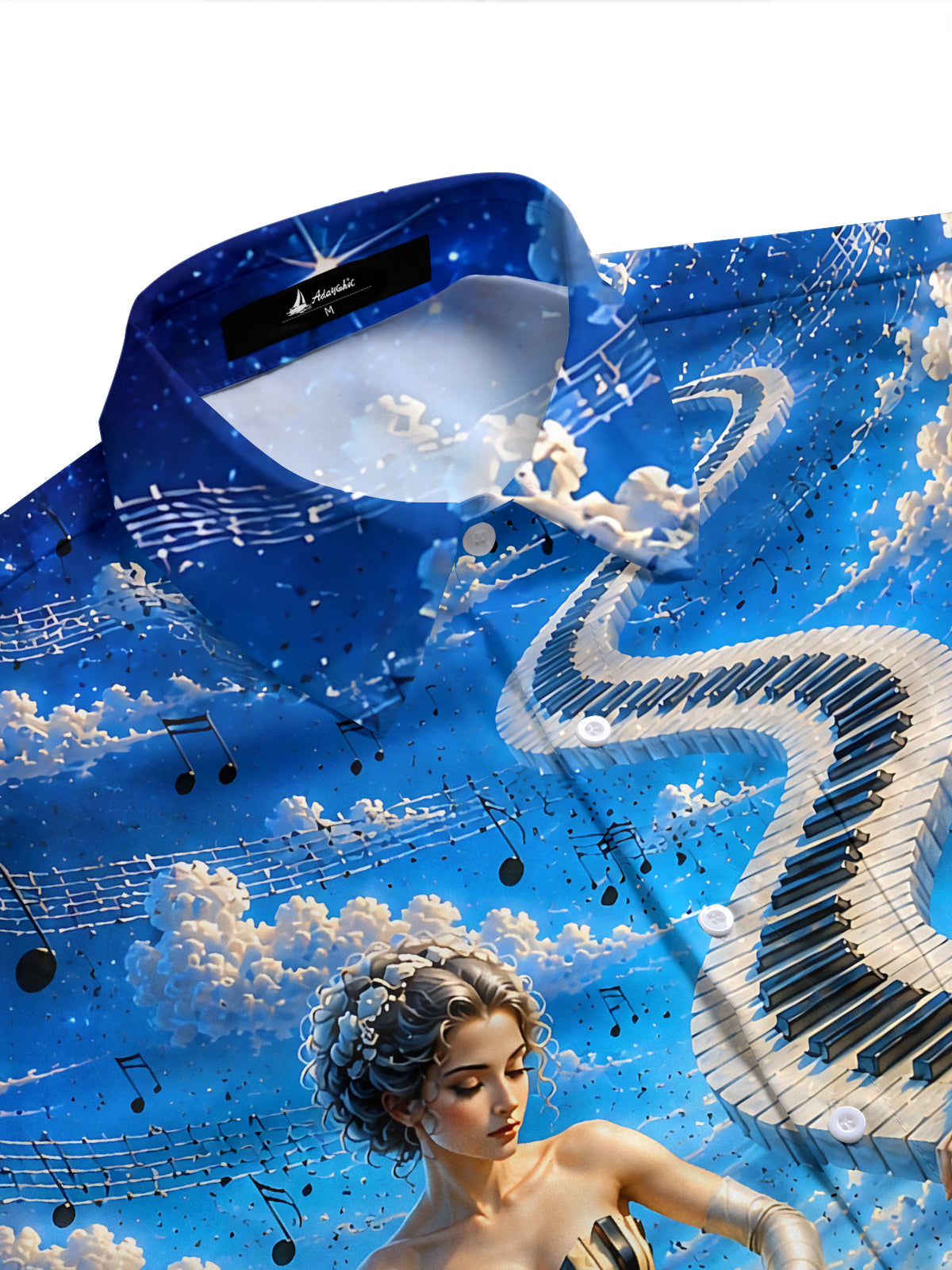 Adaychic Men's Graphic Musical Notes Print Music Print Short Sleeve Shirt with Chest Pocket