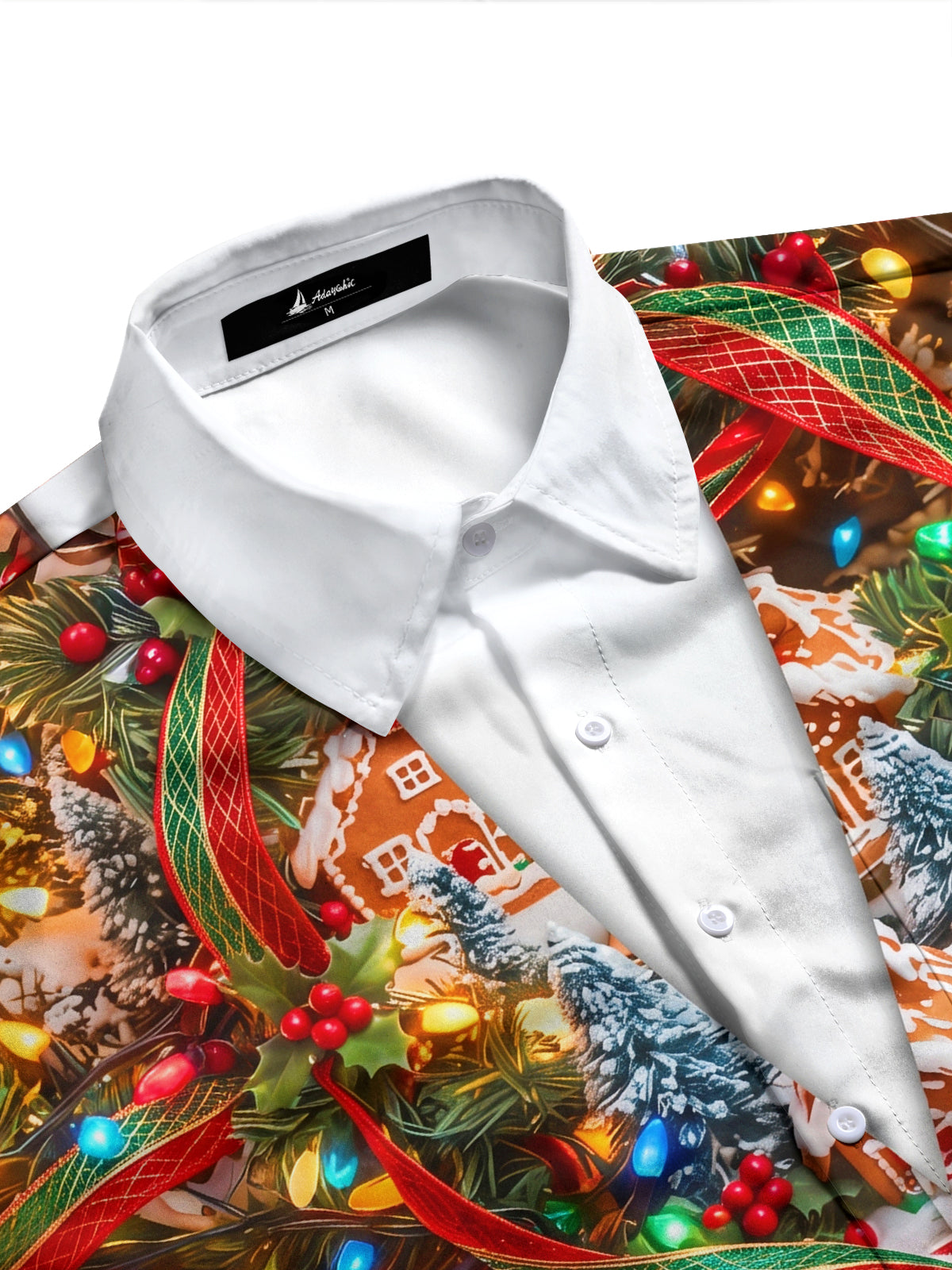 Adaychic Men's Gingerbread Houses And Christmas Trees Print Long Sleeve Shirt with Chest Pocket