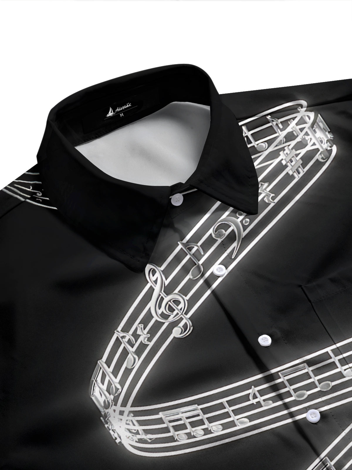 Adaychic Men's Printed Musical Notes And Staff Lines Print Long Sleeve Shirt with Chest Pocket