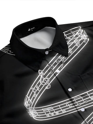 Adaychic Men's Printed Musical Notes And Staff Lines Print Long Sleeve Shirt with Chest Pocket