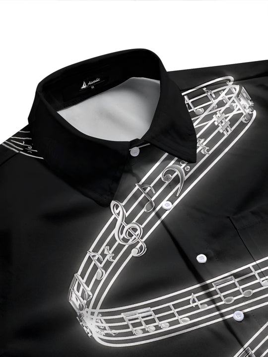 Adaychic Men's Printed Musical Notes And Staff Lines Print Long Sleeve Shirt with Chest Pocket
