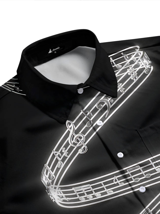 Adaychic Men's Printed Musical Notes And Staff Lines Print Long Sleeve Shirt with Chest Pocket