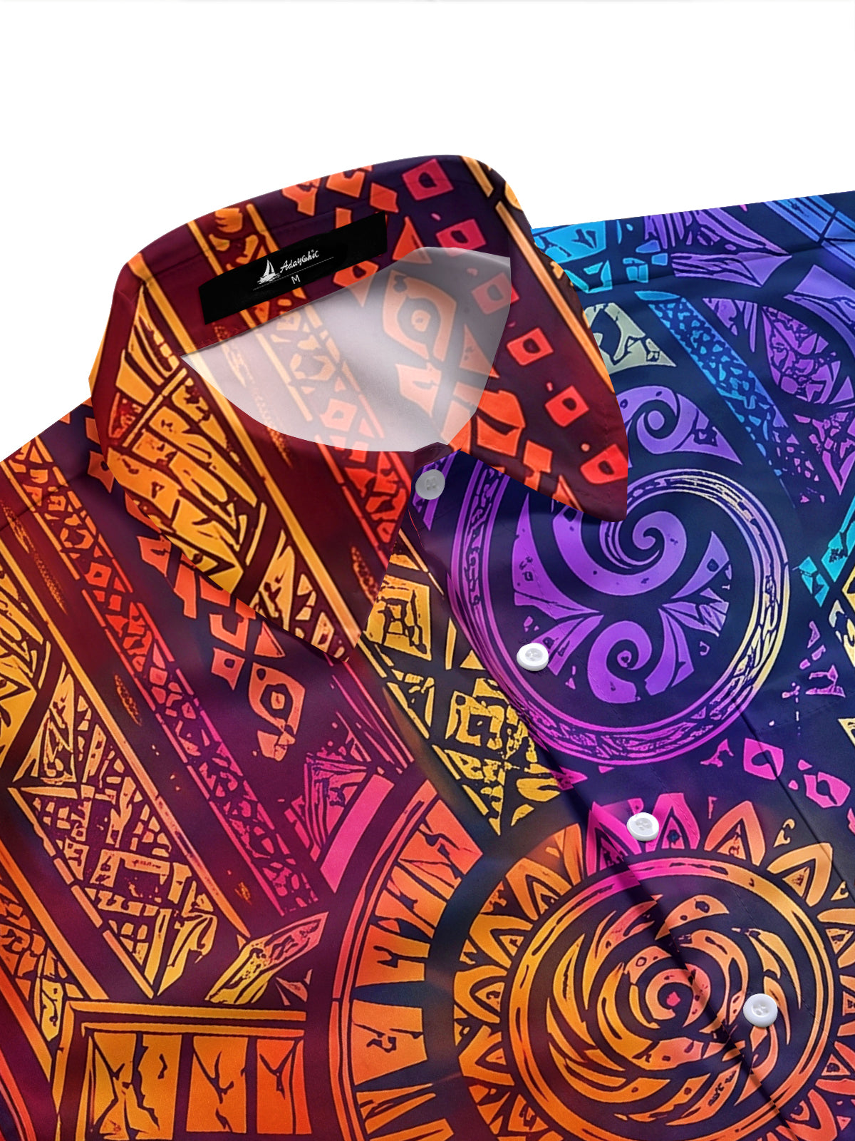Adaychic Men's Graphic Colorful Geometric Totem Print Short Sleeve Shirt with Chest Pocket