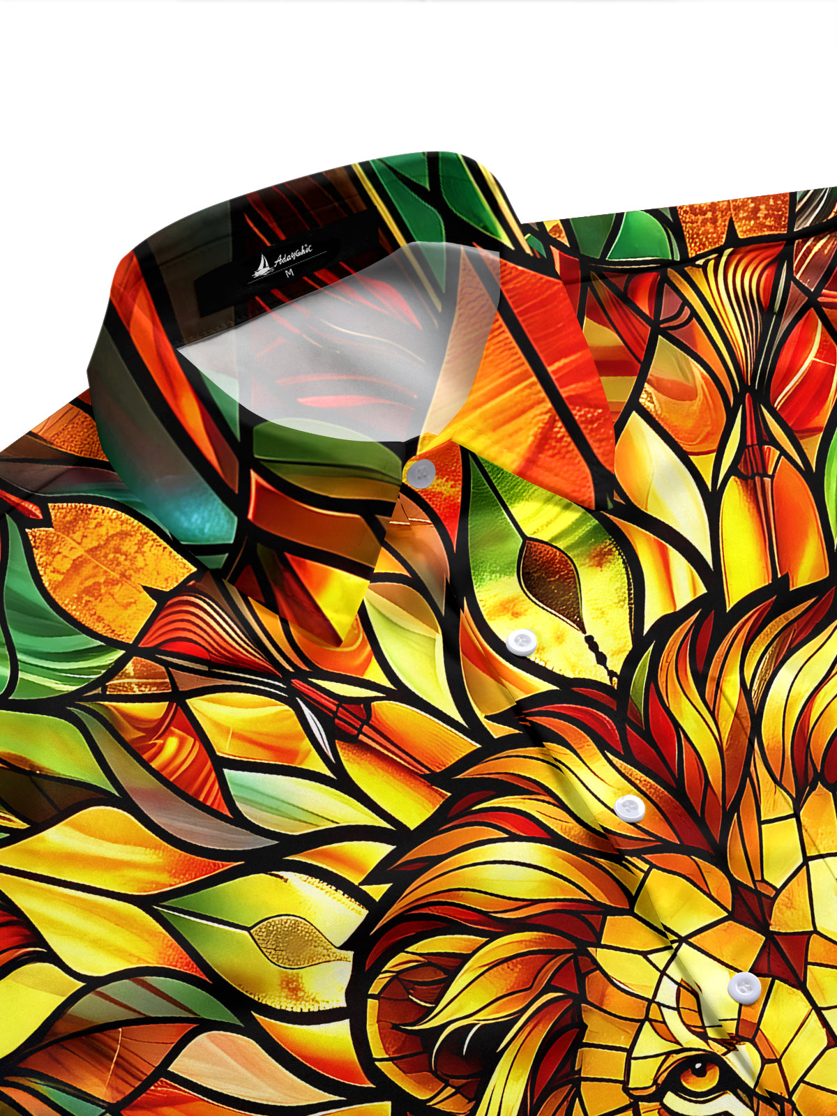 Adaychic Men's Graphic Stained Glass Lion Head Print Short Sleeve Shirt with Chest Pocket