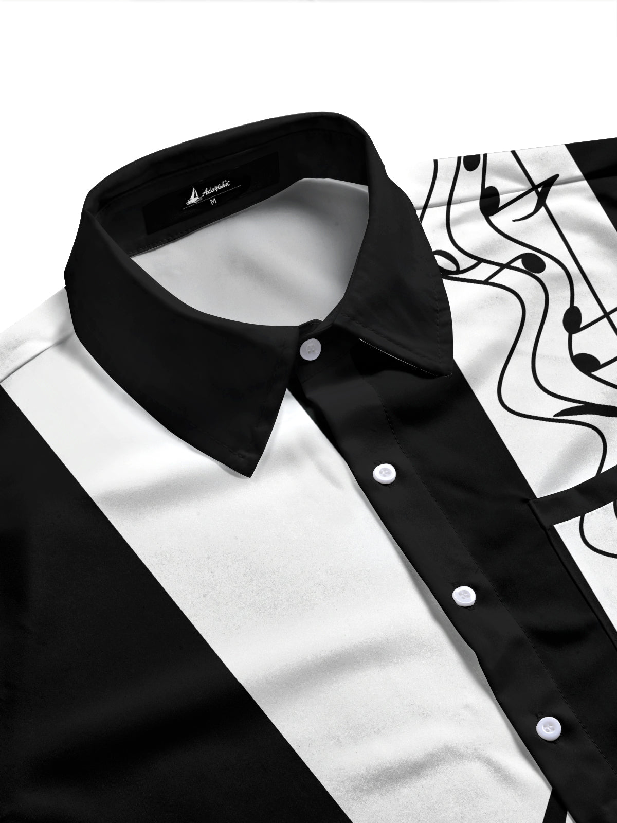 Adaychic Men's Graphic Musical Notes Print Long Sleeve Shirt with Chest Pocket