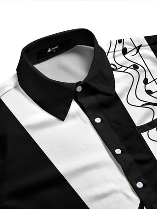 Adaychic Men's Graphic Musical Notes Print Long Sleeve Shirt with Chest Pocket