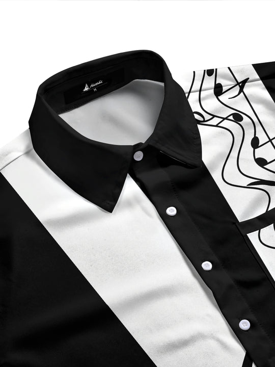 Adaychic Men's Graphic Musical Notes Print Long Sleeve Shirt with Chest Pocket