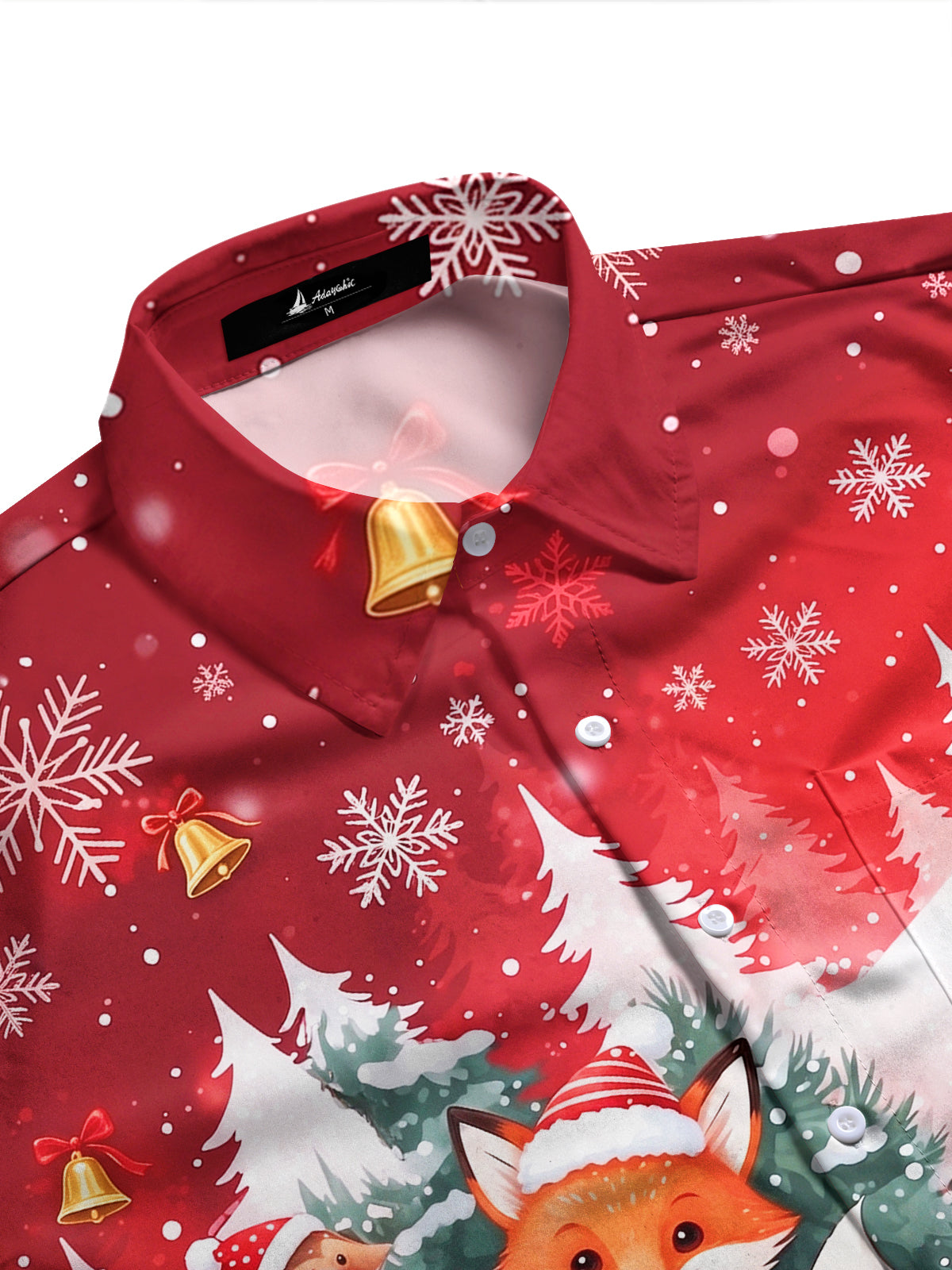 Adaychic Men's Long Sleeve Shirt - Cute Animals In Snowy Forest With Gingerbread House Print with Chest Pocket