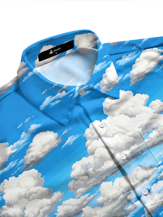 Adaychic Men's Hawaiian Cloudy Sky Print Long Sleeve Shirt with Chest Pocket