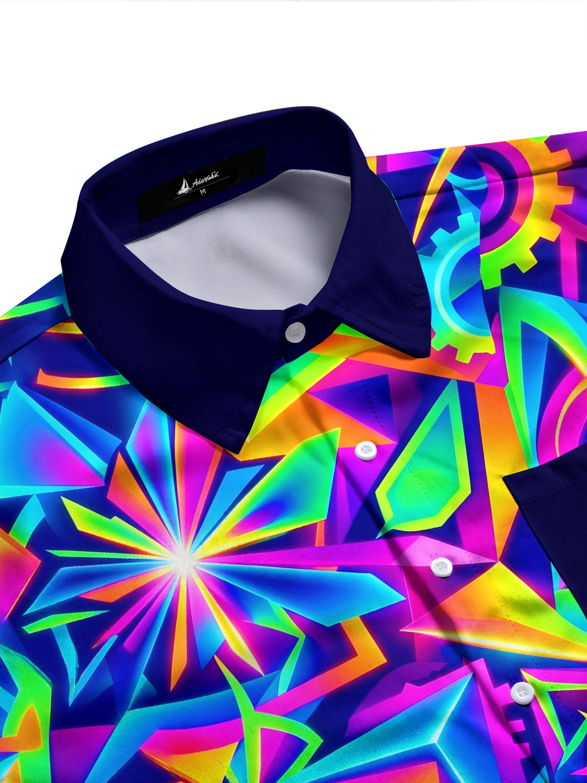 Adaychic Men's Neon Geometric Gears And Abstract Shapes Print Long Sleeve Shirt with Chest Pocket