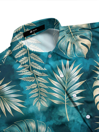 Adaychic Men's Hawaiian Tropical Leaf Print Long Sleeve Shirt with Chest Pocket