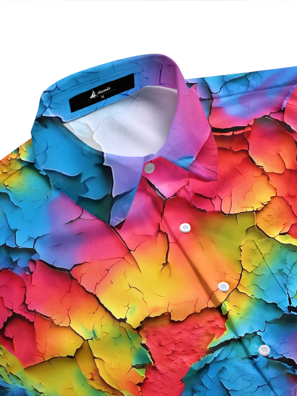 Adaychic Men's Printed Colorful Cracked Texture Print Short Sleeve Shirt with Chest Pocket