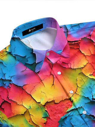 Adaychic Men's Printed Colorful Cracked Texture Print Short Sleeve Shirt with Chest Pocket