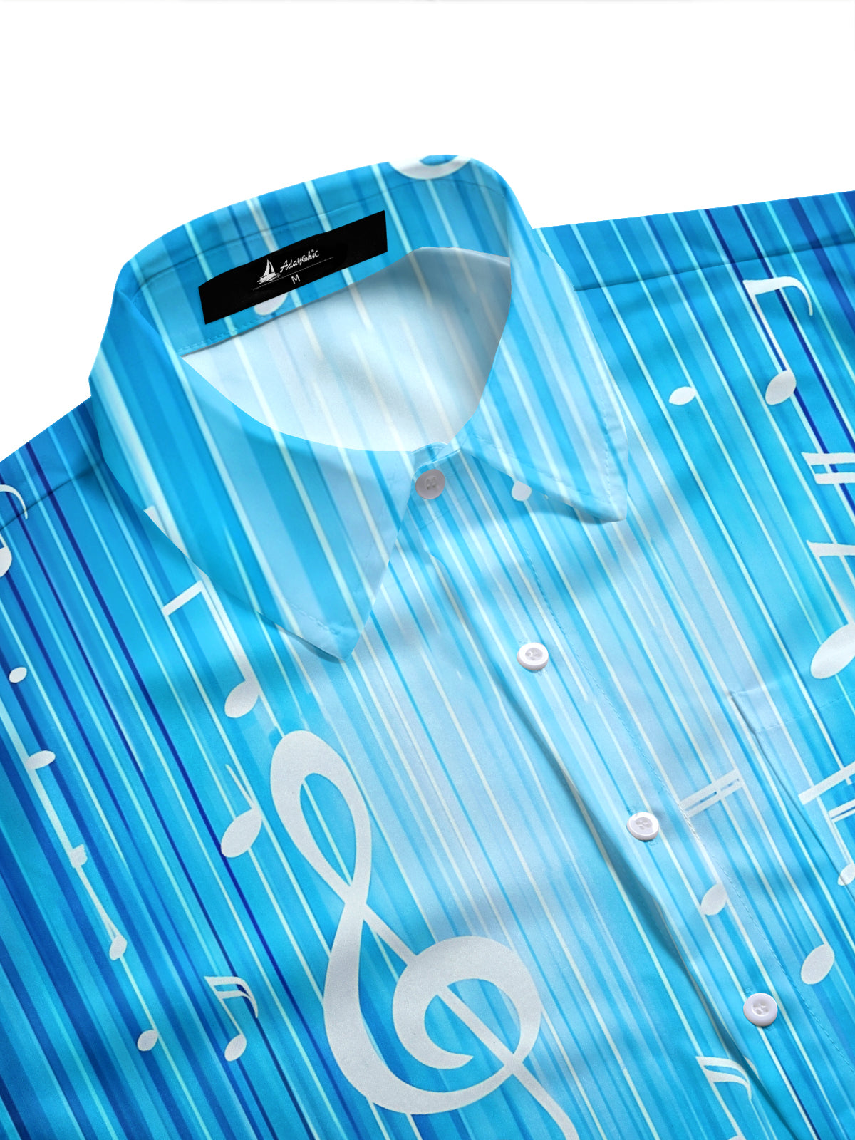 Adaychic Men's Striped Musical Notes Print Treble Clef Print Short Sleeve Shirt with Chest Pocket
