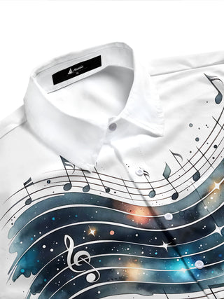 Adaychic Men's Graphic Music Notes On Staff Print Short Sleeve Shirt with Chest Pocket