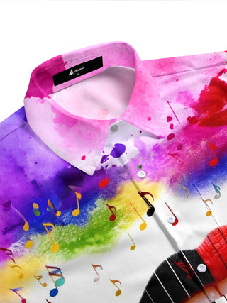 Adaychic Men's Graphic Piano Key Lips Print Short Sleeve Shirt with Chest Pocket