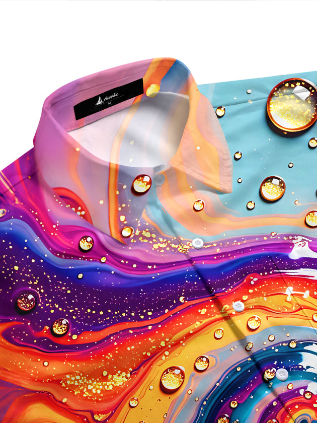 Adaychic Fluid Swirl Gemstone Men's Short Sleeve Shirt with Chest Pocket