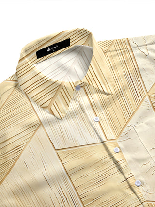 Adaychic Men's 3D 3D Wood Grain Geometric Mosaic Print Short Sleeve Shirt with Chest Pocket