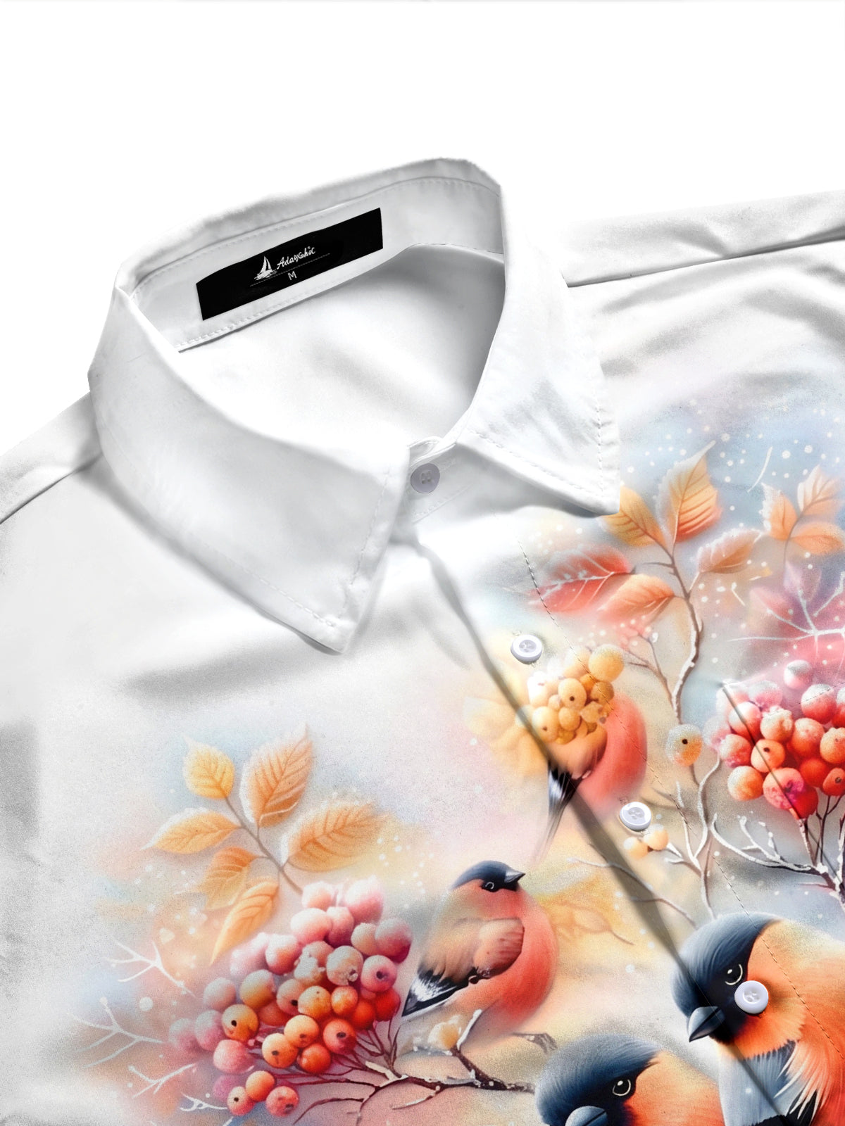 Adaychic Men's Printed Winter Birds Print Long Sleeve Shirt with Chest Pocket