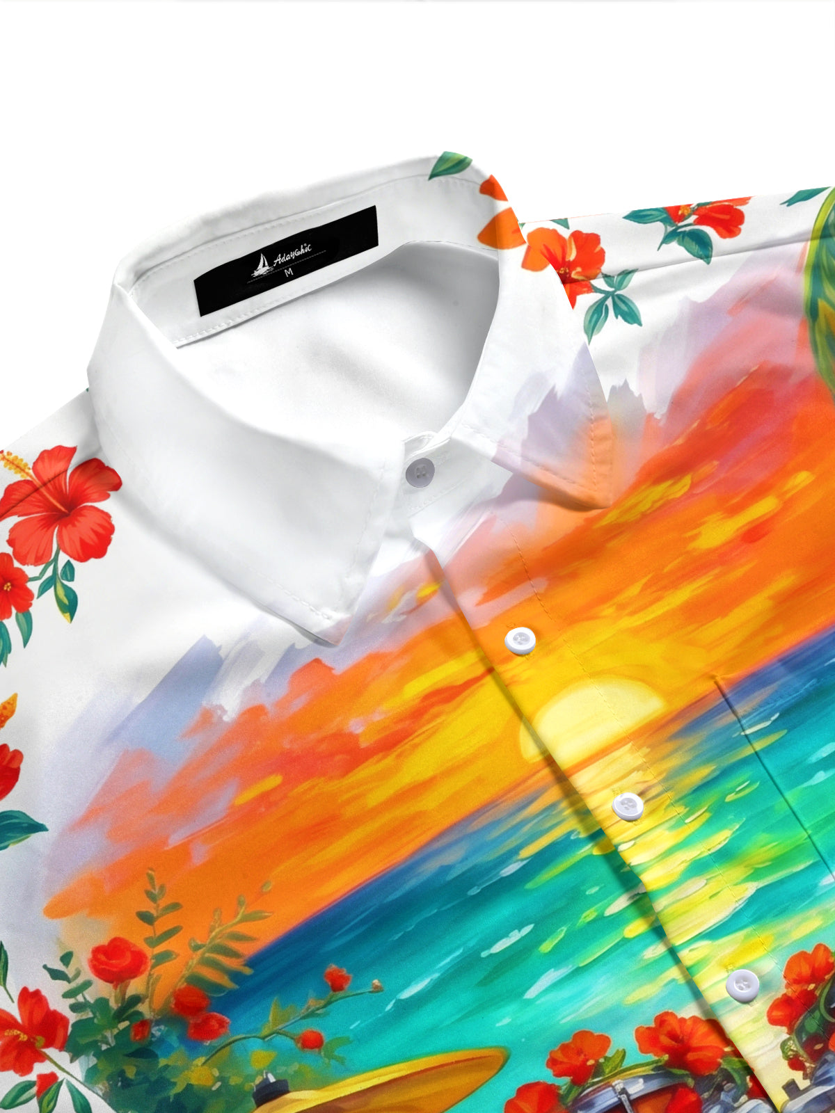 Adaychic Men's Hawaiian Drum Set With Red Flowers Print Short Sleeve Shirt with Chest Pocket