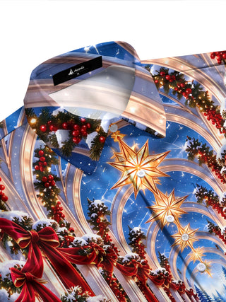 Adaychic Men's Long Sleeve Stand Collar Shirt - Christmas Arch With Ornaments And Snow Print