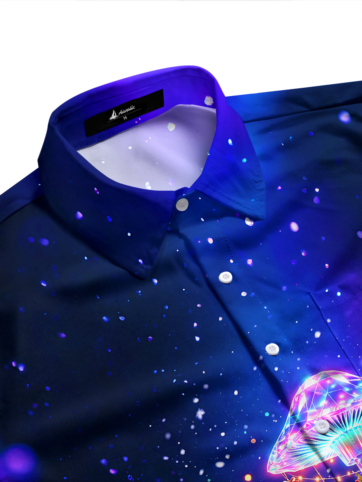 Adaychic Men's Long Sleeve Shirt - Christmas Neon Glowing Mushrooms And Winter Forest Print with Chest Pocket