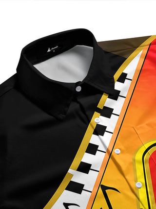 Adaychic Men's Graphic Saxophone Music Print Short Sleeve Shirt with Chest Pocket
