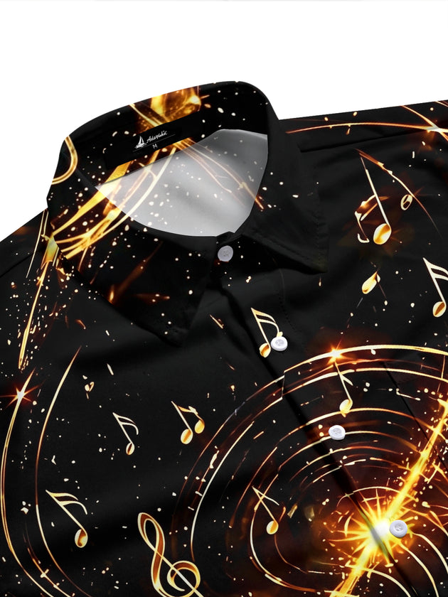 Adaychic Men's Graphic Golden Drum Set Print Short Sleeve Shirt with Chest Pocket