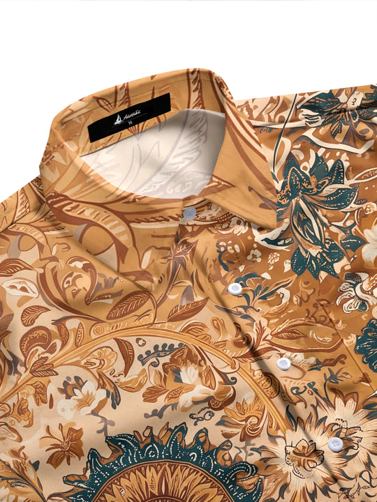 Adaychic Men's Paisley And Floral Medallion Print Long Sleeve Shirt with Chest Pocket