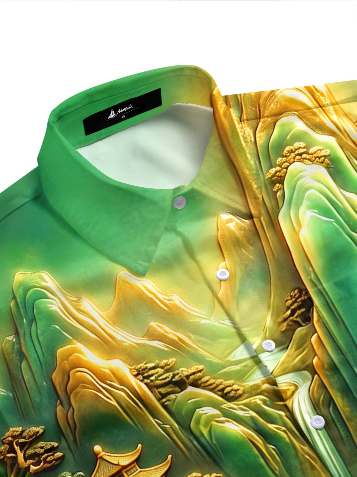 Adaychic Men's Short Sleeve Shirt - Asian Landscape With Mountains And Waterfall Print with Chest Pocket