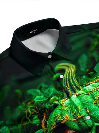 Adaychic Men's Graphic Halloween Pumpkin Face Print Short Sleeve Shirt with Chest Pocket