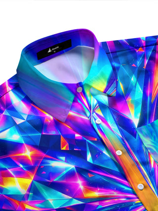 Adaychic Men's 3D Colorful Geometric Prism Pattern Long Sleeve Shirt with Chest Pocket
