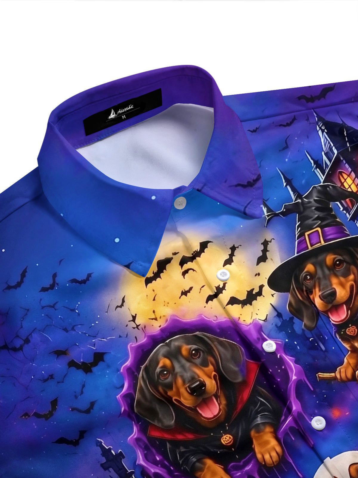 Adaychic Men's Graphic Halloween Dachshund Print Short Sleeve Shirt with Chest Pocket