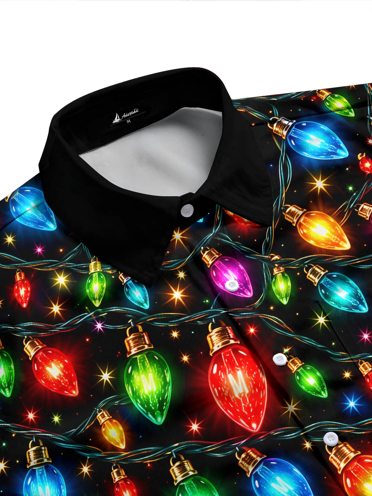 Adaychic Men's Printed Christmas Lights Print Long Sleeve Shirt with Chest Pocket