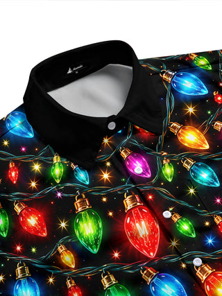 Adaychic Men's Printed Christmas Lights Print Long Sleeve Shirt with Chest Pocket