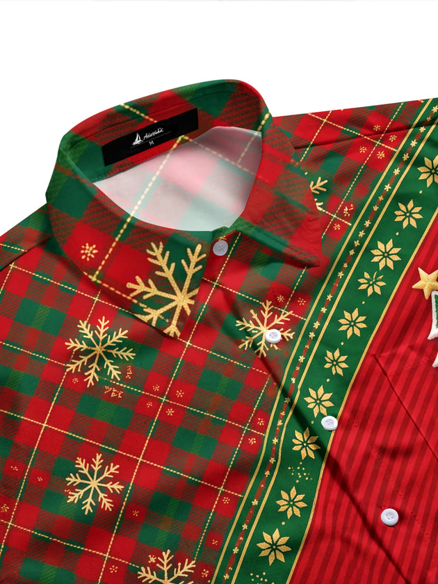 Adaychic Men's Printed Christmas Tree With Ornaments Print Long Sleeve Shirt with Chest Pocket