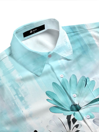 Adaychic Men's Printed Flower Vase Print Short Sleeve Shirt with Chest Pocket