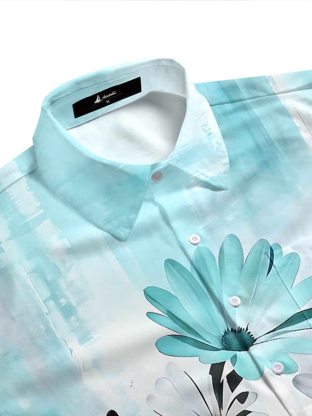 Adaychic Men's Printed Flower Vase Print Short Sleeve Shirt with Chest Pocket