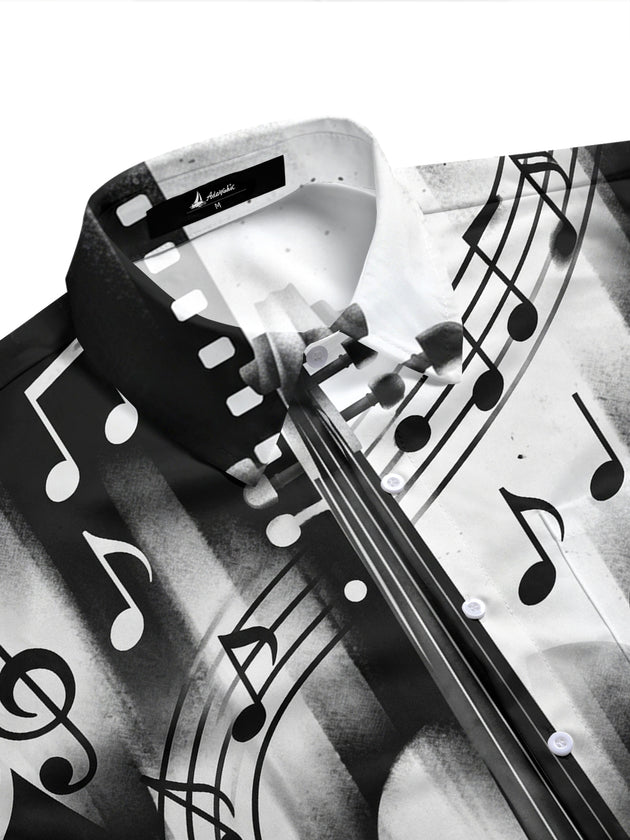 Adaychic Men's Graphic Musical Instruments Print Short Sleeve Shirt with Chest Pocket