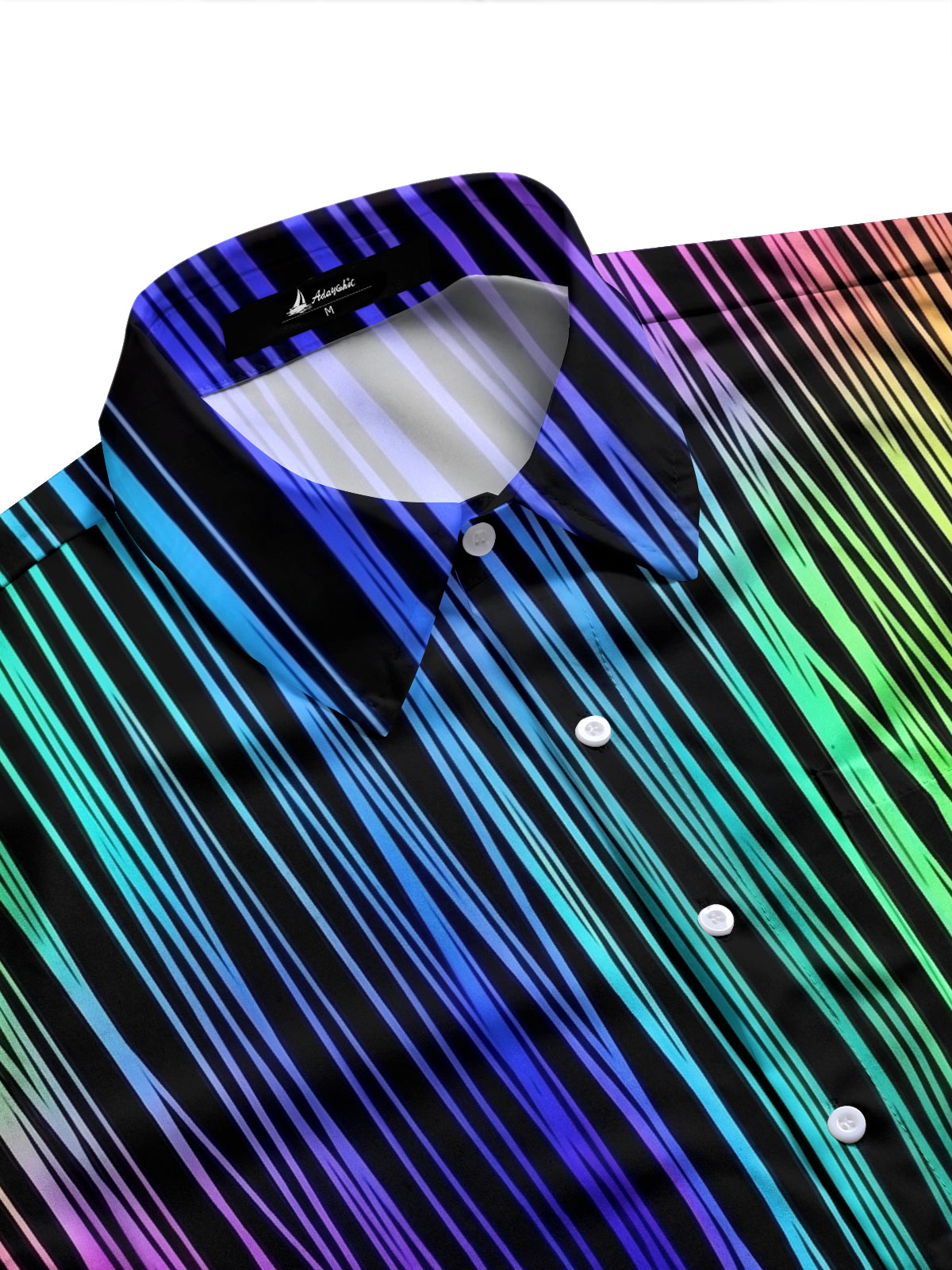 Adaychic Men's Striped Rainbow Vertical Stripes Print Long Sleeve Shirt with Chest Pocket
