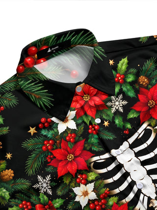 Adaychic Men's Skeleton Torso And Christmas Ornaments Print Long Sleeve Shirt with Chest Pocket