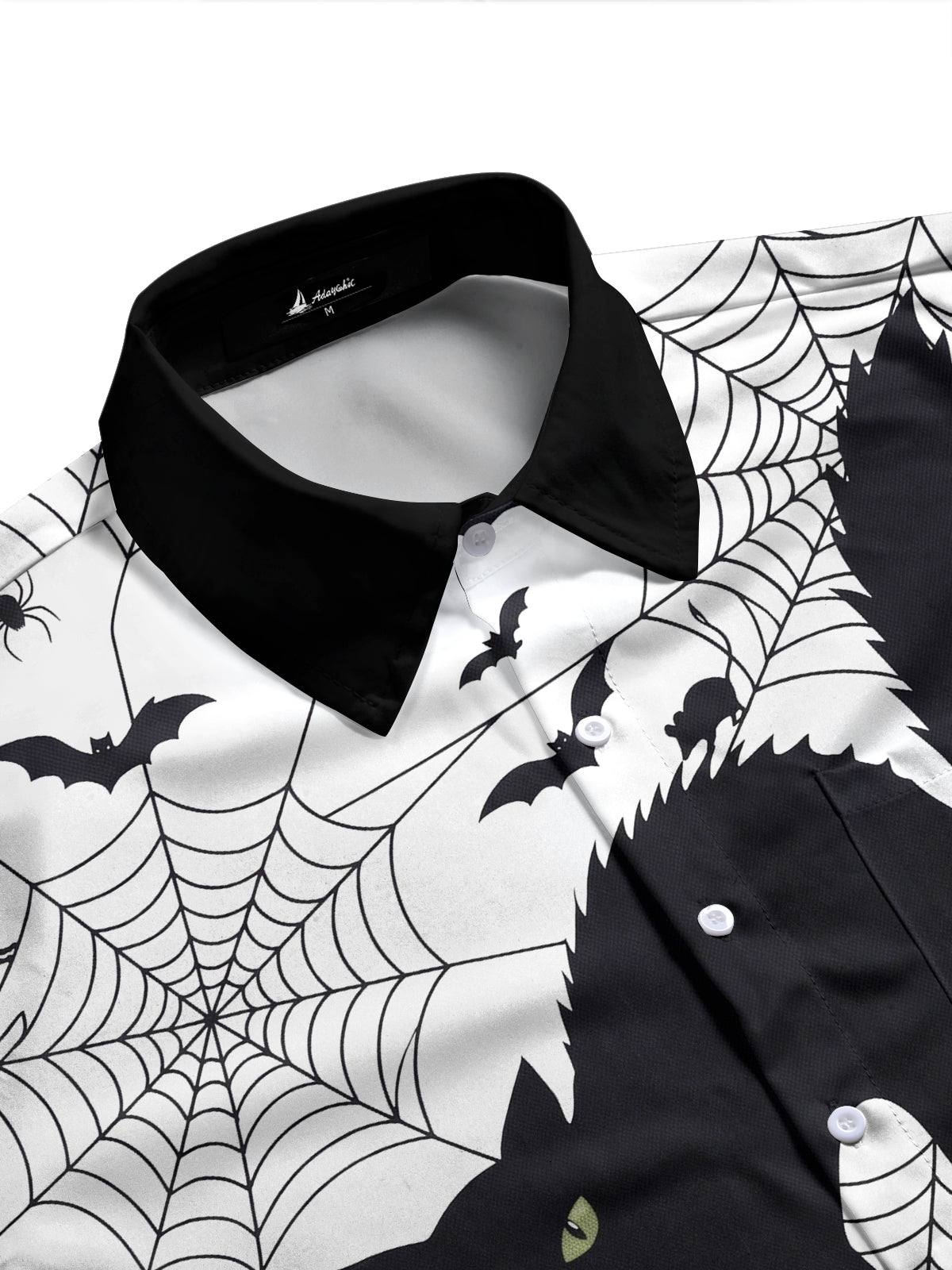 Adaychic Men's Graphic Halloween Black Cat Print Long Sleeve Shirt with Chest Pocket