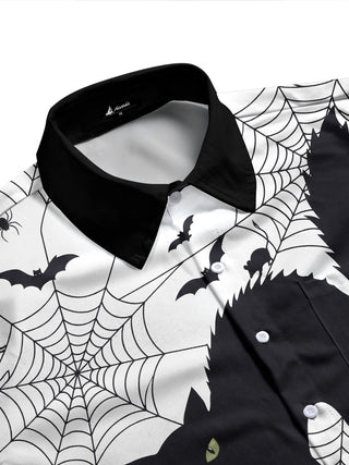 Adaychic Men's Graphic Halloween Black Cat Print Long Sleeve Shirt with Chest Pocket